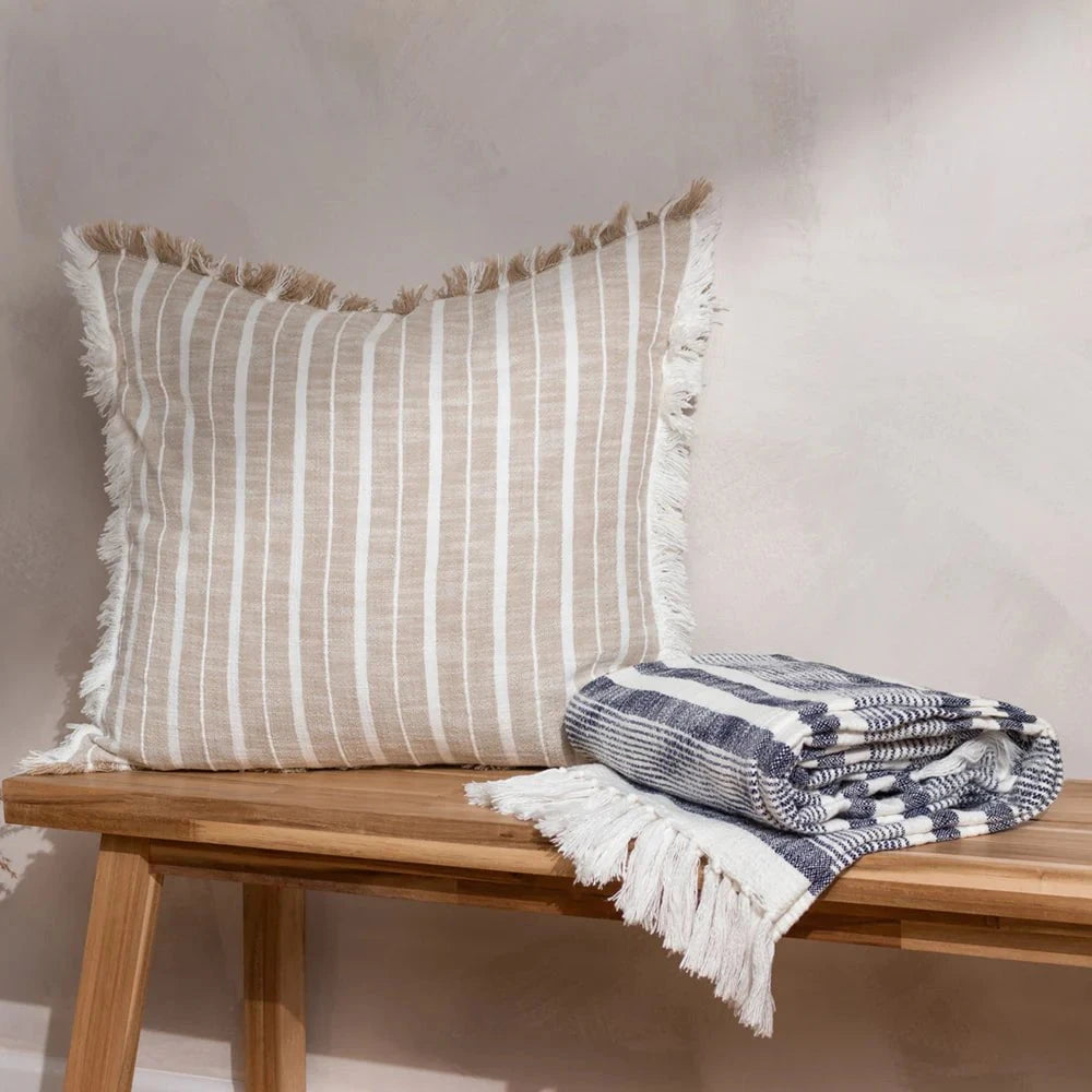 Yard (Riva Home) Throw NEELA STRIPE FRINGED THROWS – NATURAL/NAVY by Yard