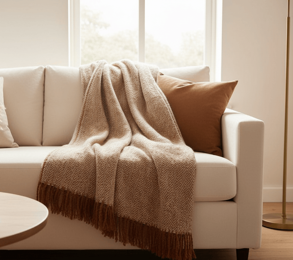 Yard (Riva Home) Throw WEAVER HERRINGBONE THROW | GOLD | by Furn