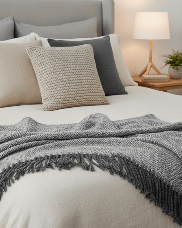 WEAVER HERRINGBONE THROW | GREY | by Furn