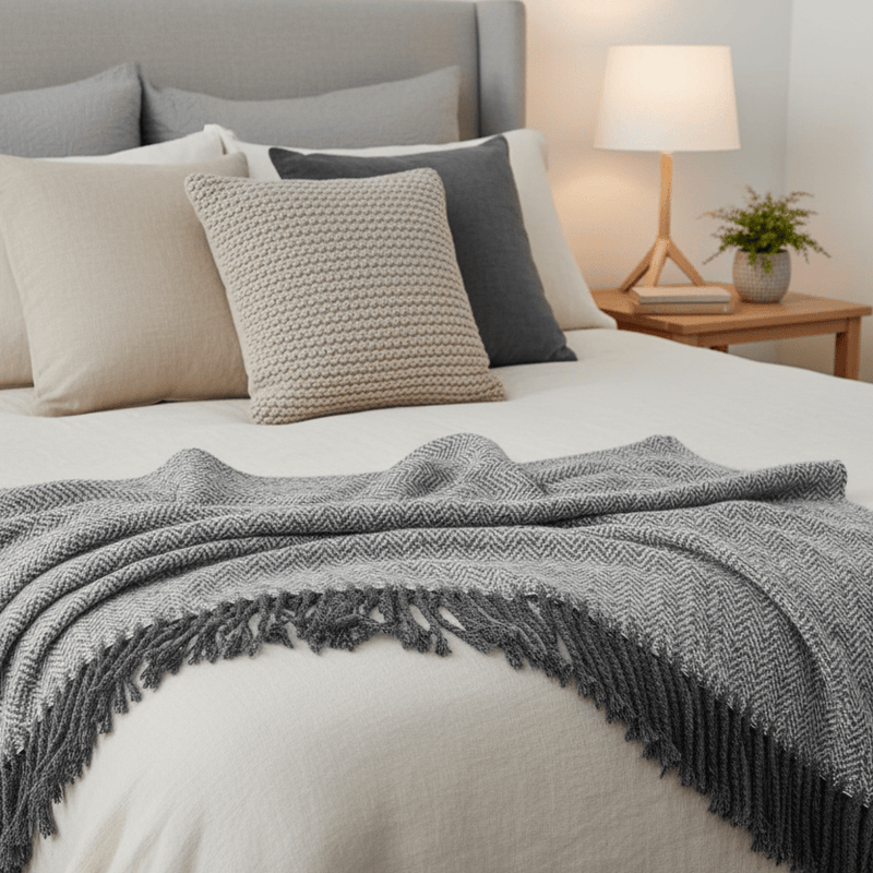 WEAVER HERRINGBONE THROW | GREY | by Furn