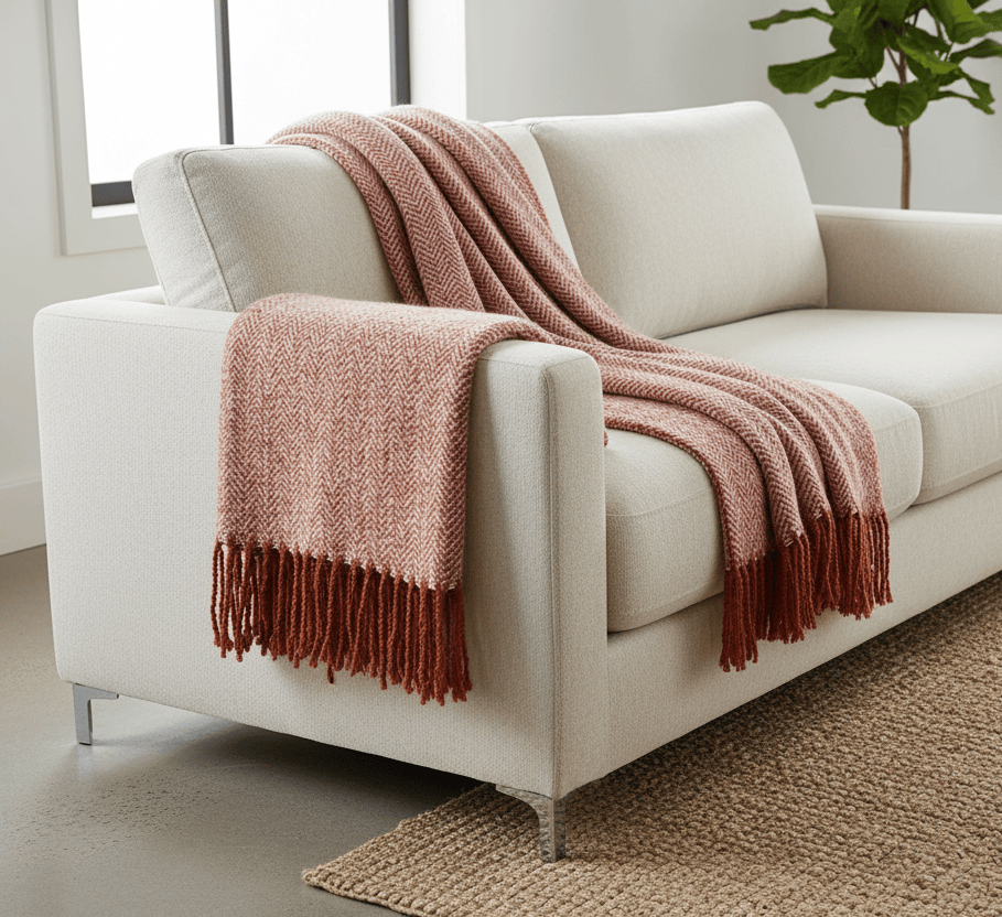 Yard (Riva Home) Throw WEAVER HERRINGBONE THROW | RUST | by Furn