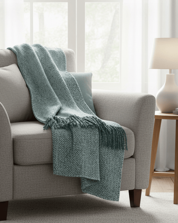 WEAVER HERRINGBONE THROW | TEAL | by Furn.