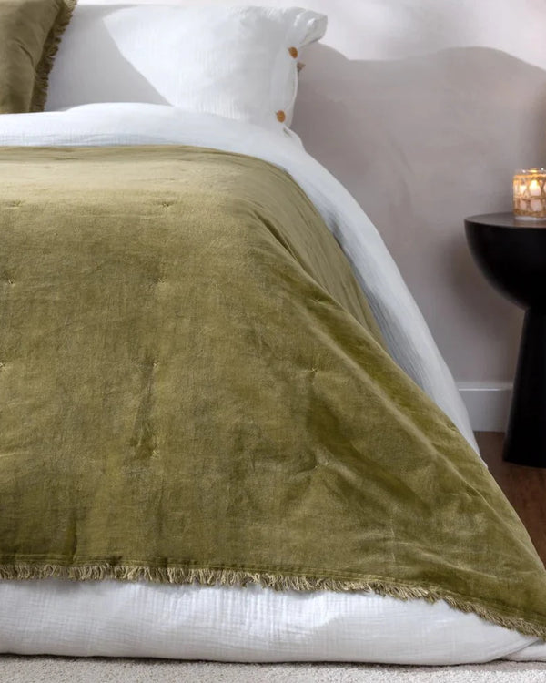 Yard Jaye Cotton Velvet Filled Bedspread Moss