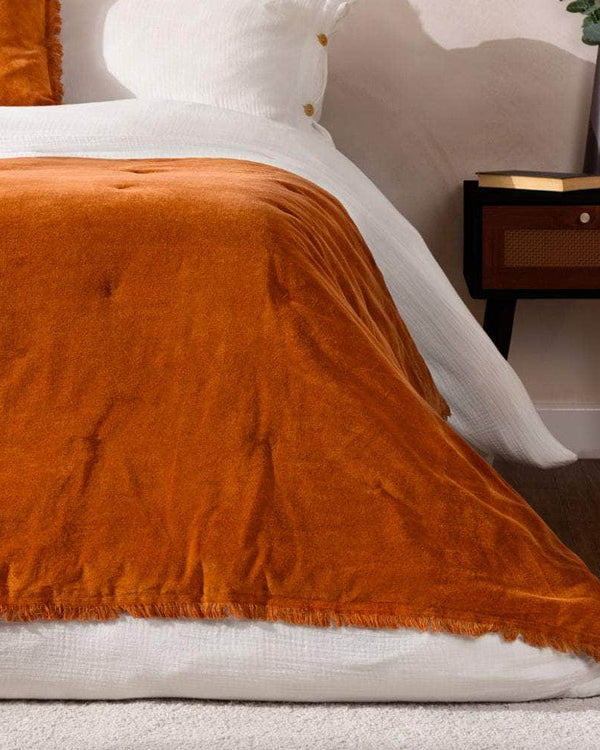 Yard Jaye Cotton Velvet Filled Bedspread Rust