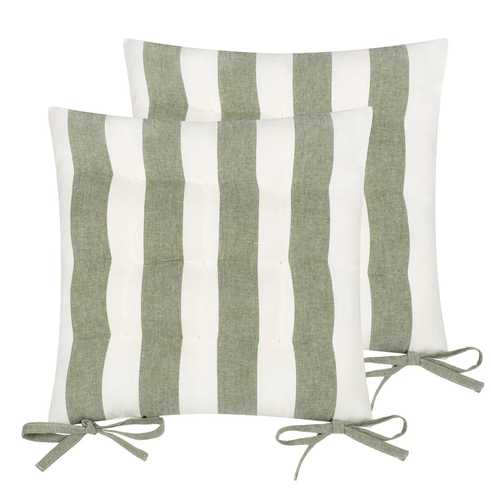 Yard (Riva Home) Yard Cushion Moss HAYLE 2-PACK STRIPED COTTON SEAT PAD CUSHIONS by Yard