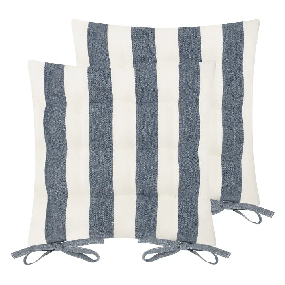 Yard (Riva Home) Yard Cushion Navy HAYLE 2-PACK STRIPED COTTON SEAT PAD CUSHIONS by Yard